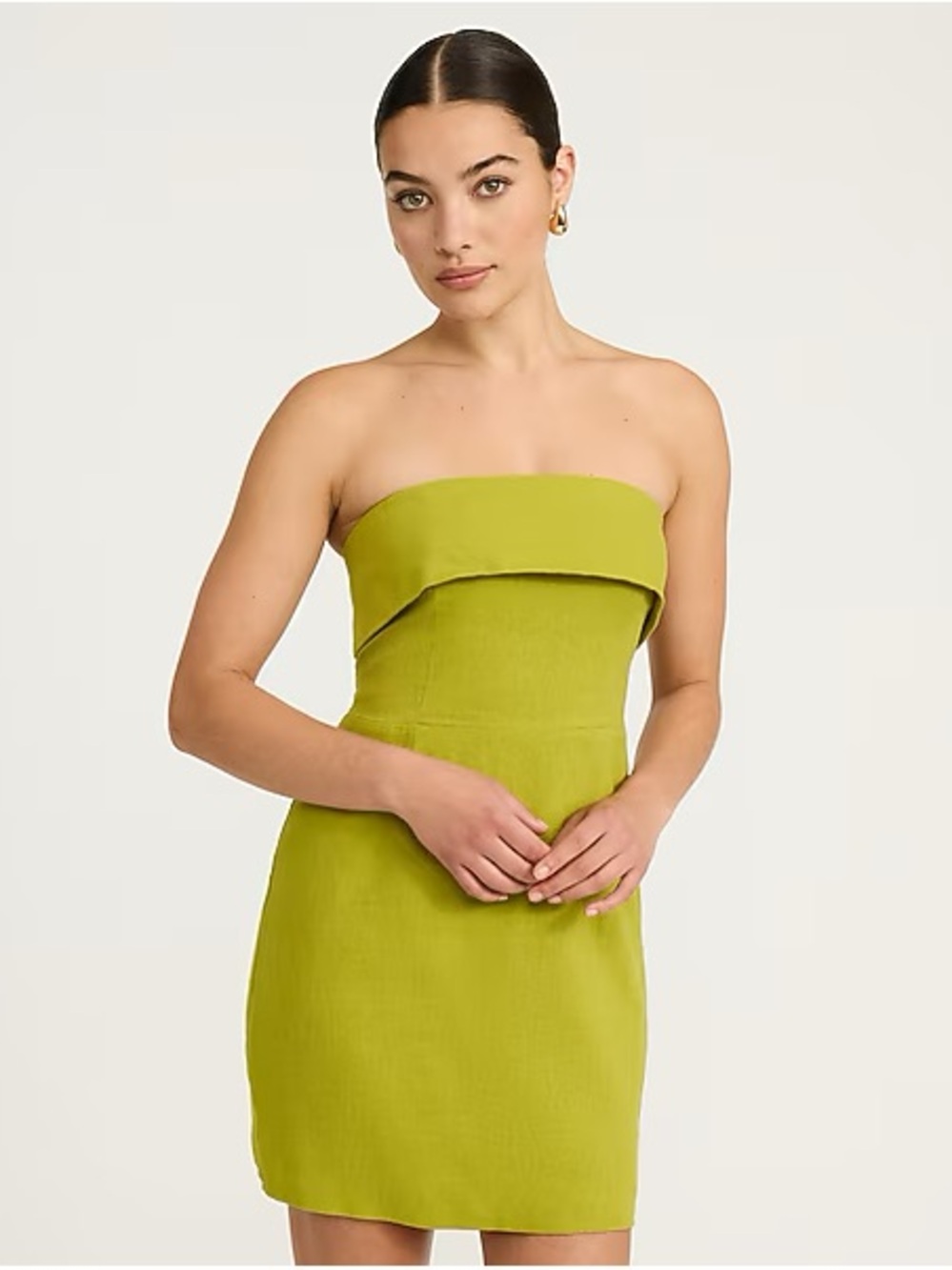 Summer-Blend Linen Fold Over Strapless Mini Tube Sheath Dress- Size L